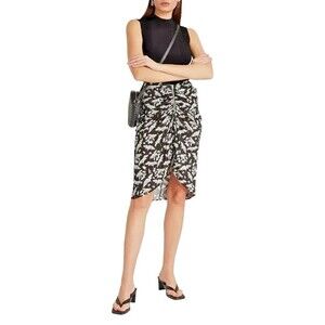 Rag and Bone womens black white floral print Sabeen Midi Zip Skirt Size S knit
